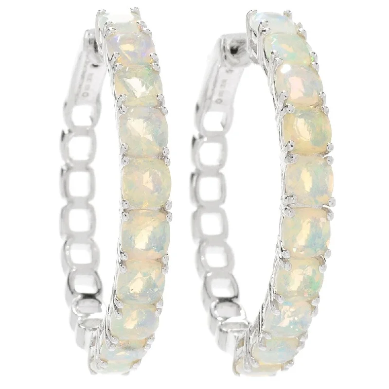 Sterling Silver 1.25" Ethiopian Opal Clicker Back Hoop Earrings