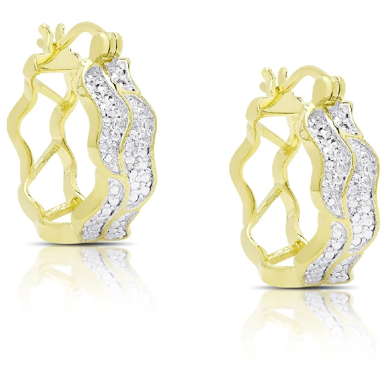 Finesque Gold Overlay Diamond Accent Hoop Earrings