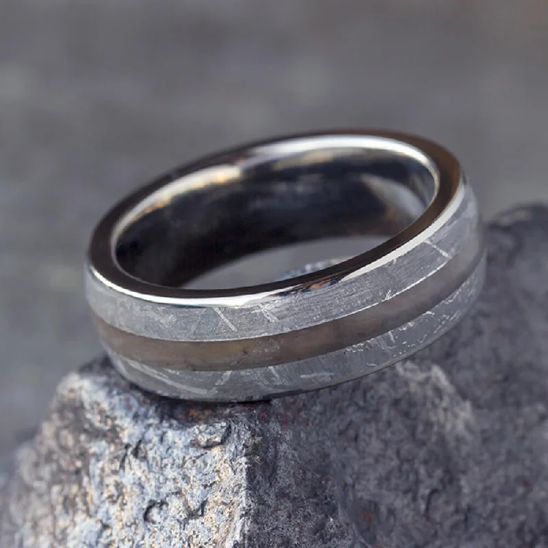 Petrified Wood & Meteorite Men's Wedding Band