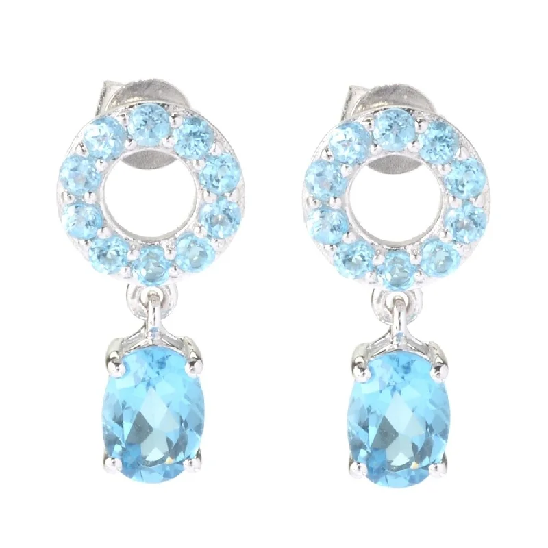 Sterling Silver 2.7Ctw Swiss Blue Topaz Drop & Dangle Earrings