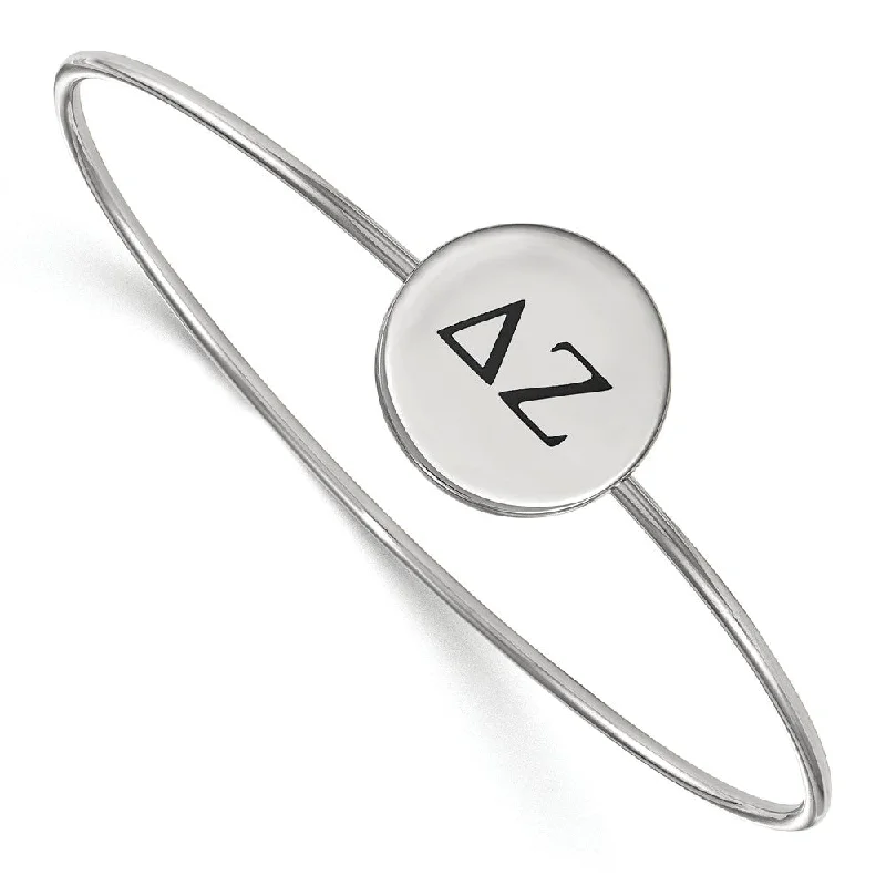 Sterling Silver Delta Zeta Enamel Black Greek Letters Bangle - 6 in.