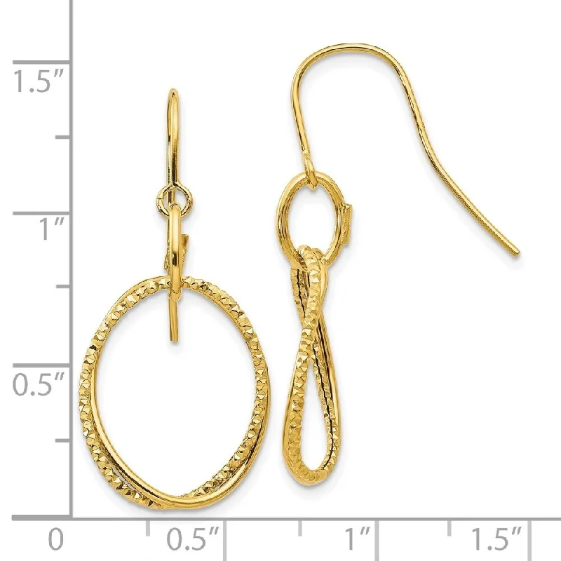 Diamond2Deal 10K Yellow Gold Textured Dangle Earrings (L-35 mm, W-16 mm)