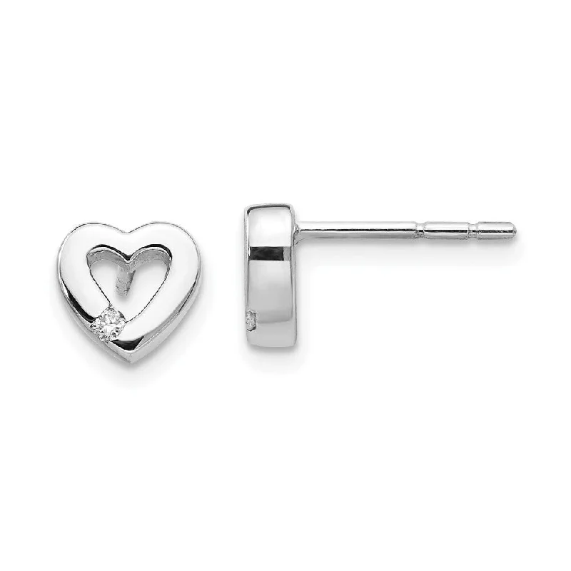 925 Sterling Silver 0.04ct Diamond Heart Stud Earrings (L-7 mm, W-8 mm)