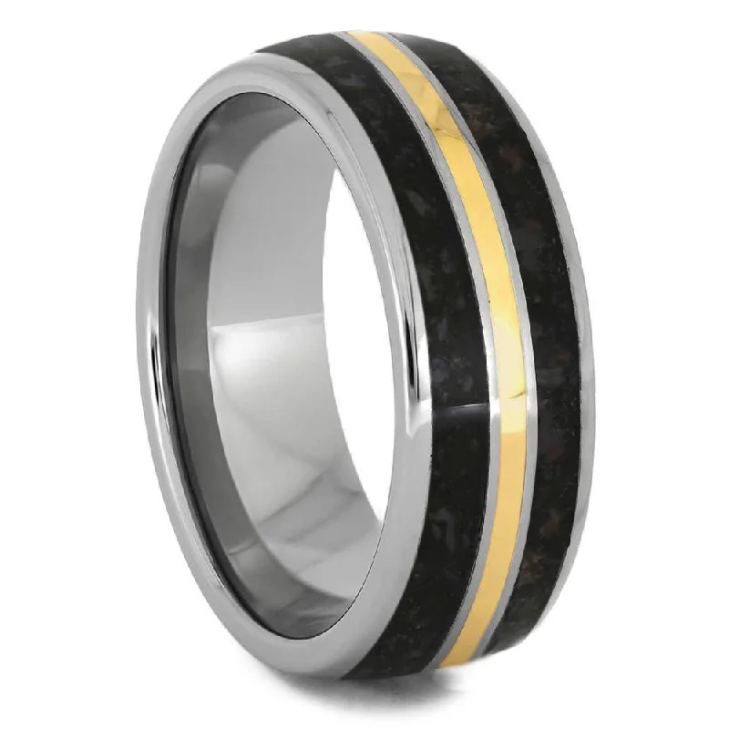 Dinosaur Bone Wedding Band with Gold Pinstripe