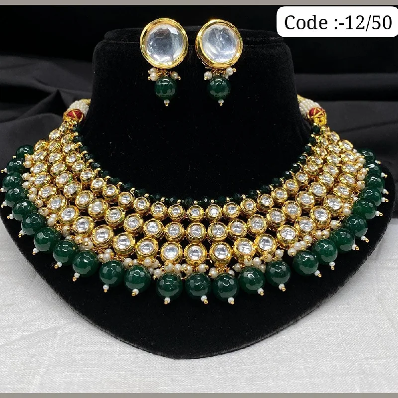 FS Collection Gold Plated Kundan Stone And Beads Necklace Set