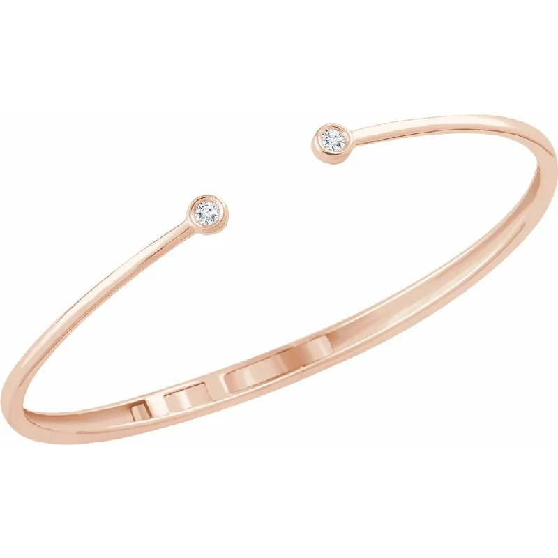 14k Yellow, White or Rose Gold Diamond Hinged Cuff Bracelet, 7 Inch