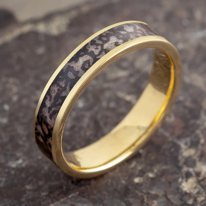 Fossilized Dinosaur Bone & Gold Men's Wedding Band