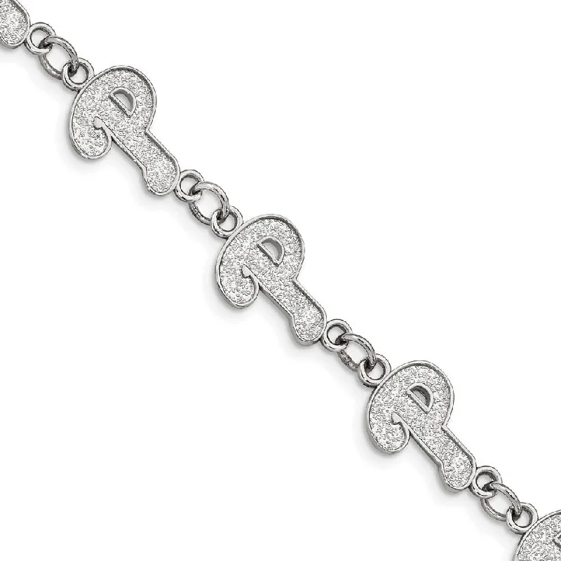 Stainless Steel MLB Philadelphia Phillies Link Bracelet, 7.5 to 9 Inch