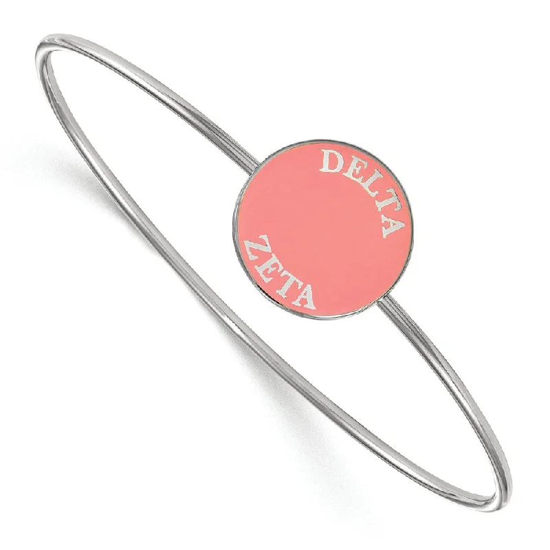 Sterling Silver Delta Zeta Pink Enamel Disc Bangle - 6 in.