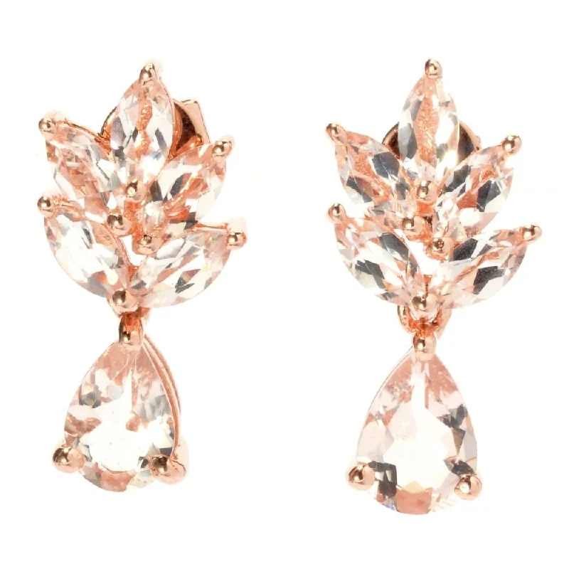 Rose gold plated 2.07ctw morganite drop earrings - Peach