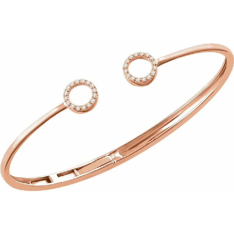 14k White, Yellow or Rose Gold & Diamond Circle Hinged Cuff Bracelet