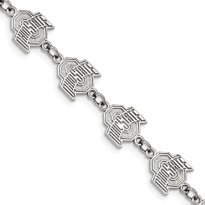 Stainless Steel Ohio State Link Adjustable Bracelet, 7 to 8.5 Inch