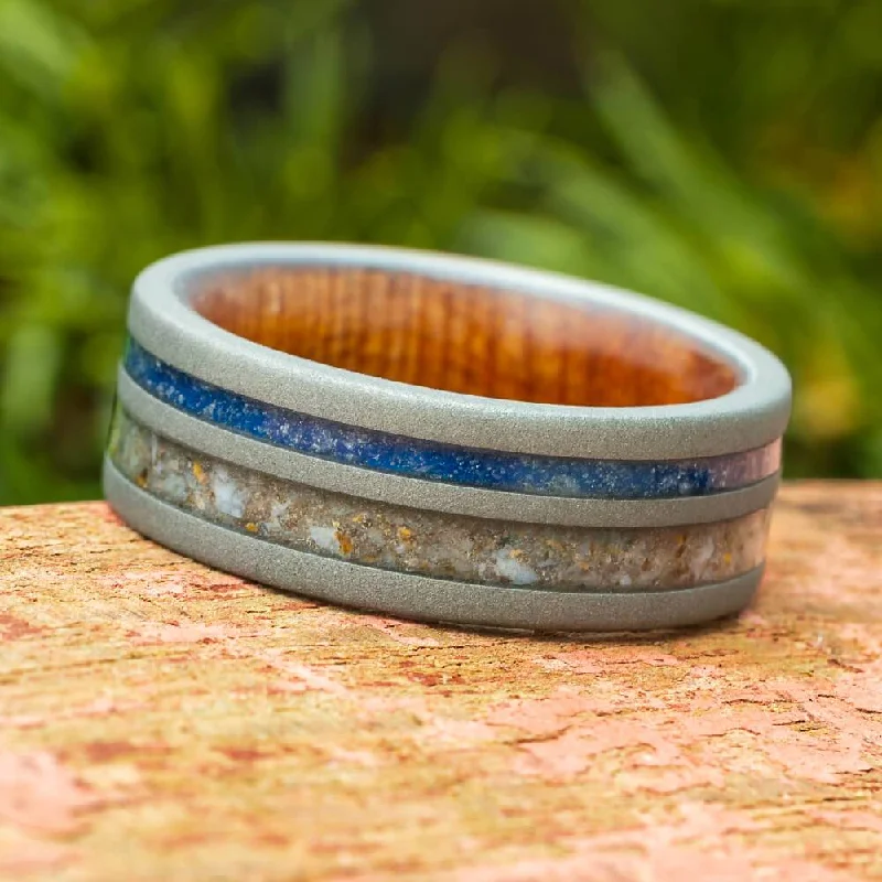 Men's Wedding Band with Dinosaur Bone & Sea Glass