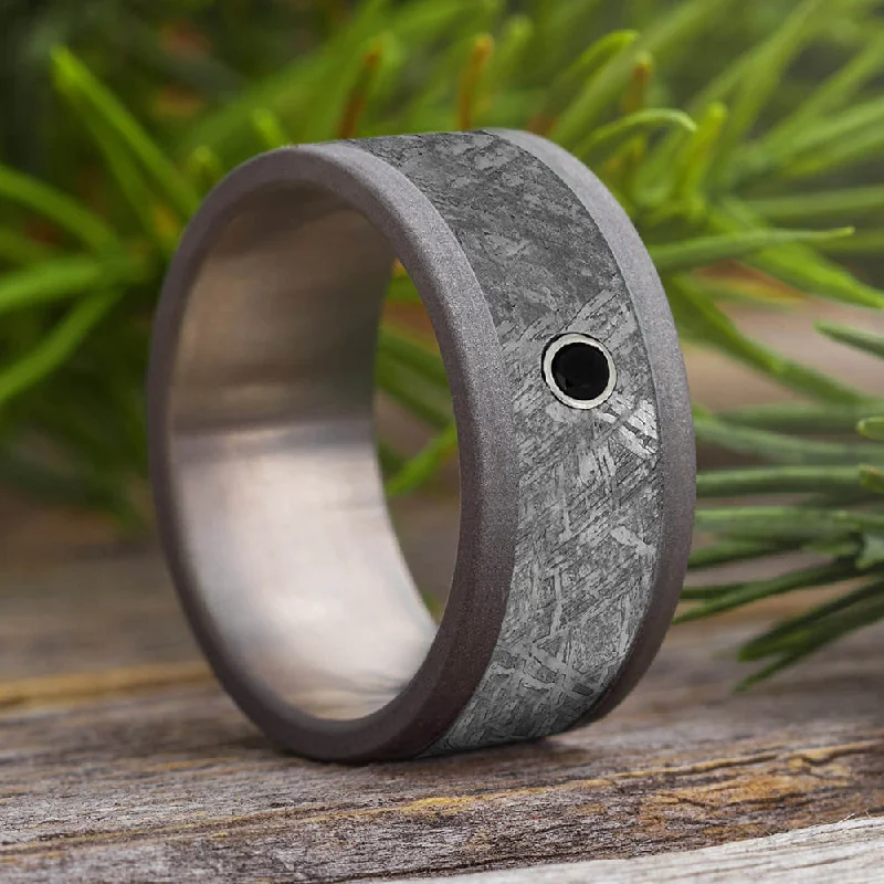 Black Diamond & Meteorite Men's Wedding Band