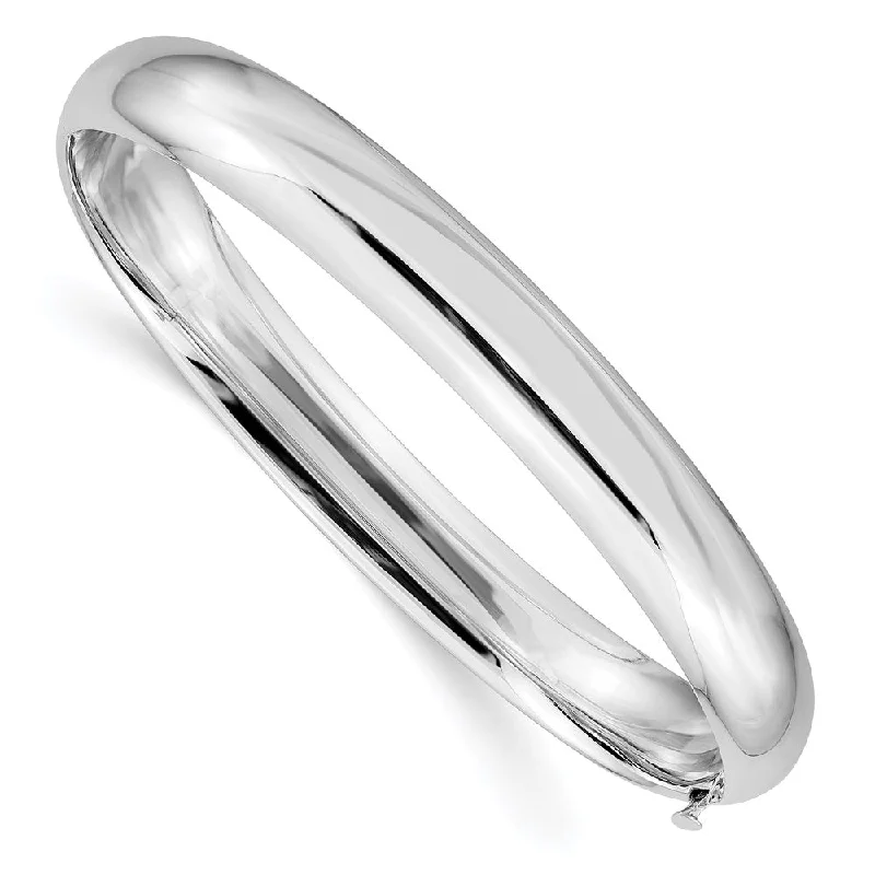 8mm 14k White Gold High Polished Domed Hinged Bangle Bracelet