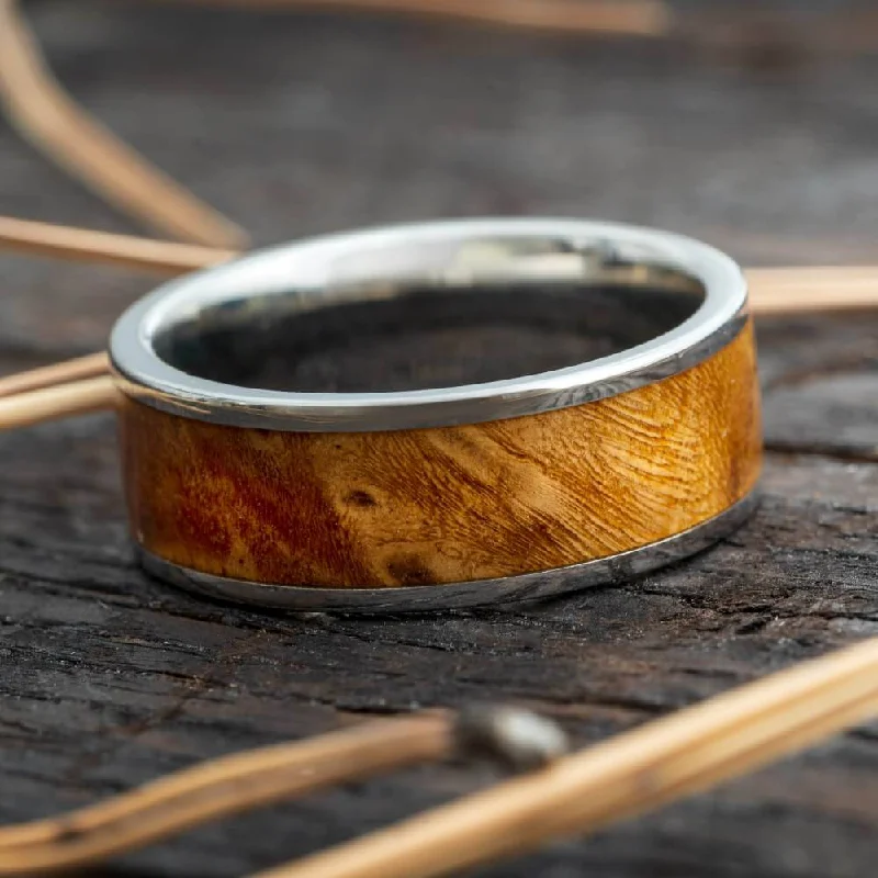 Handmade Olive Burl Wood Wedding Band for Men