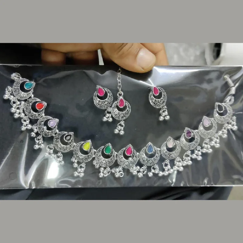 Kavita Art Oxidised Plated Crystal Stone Necklace Set