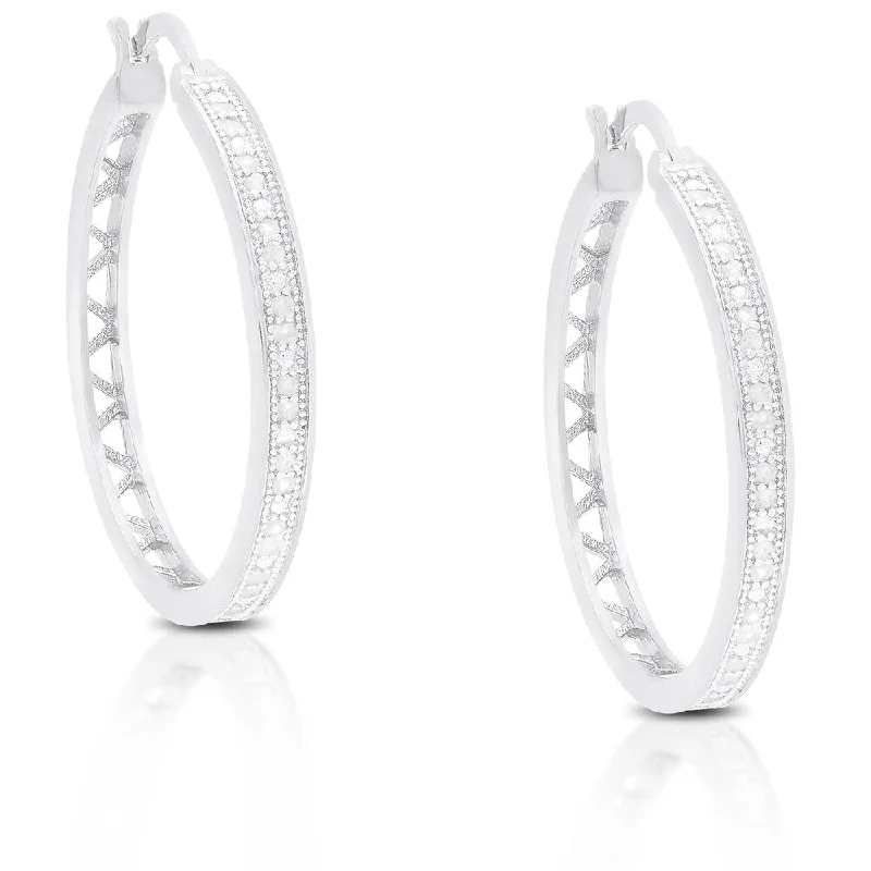 Finesque Gold Over Silver or Sterling Silver 1/4ct TDW Diamond Hoop Earrings