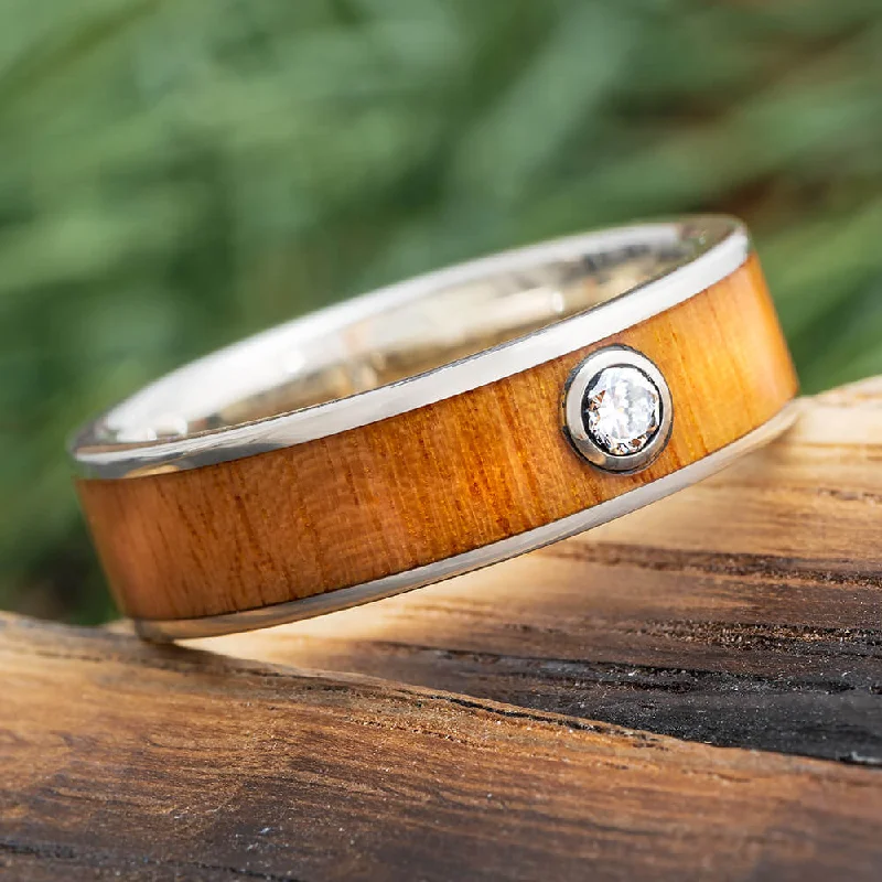 Wood and Diamond Wedding Band for Him or Her