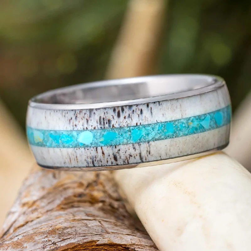 Deer Antler and Turquoise Ring in Titanium