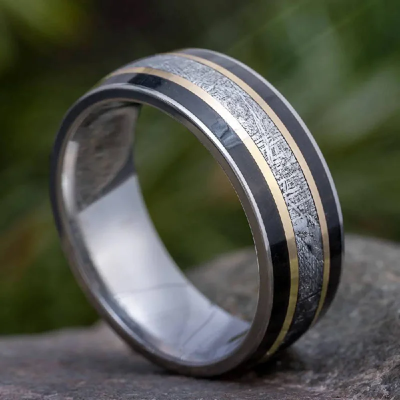 Ebony Wood Wedding Band with Gibeon Meteorite