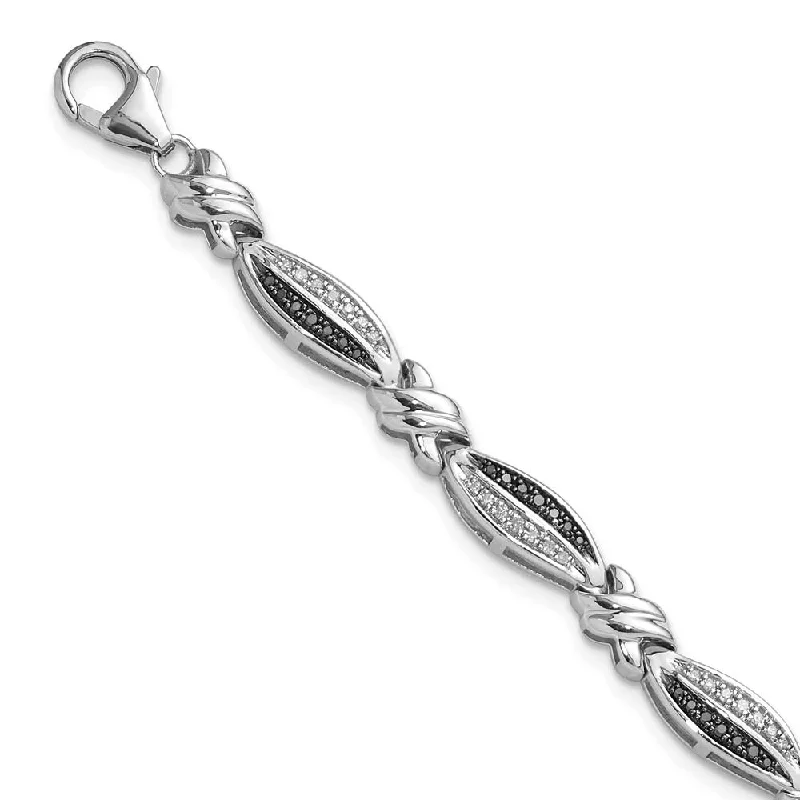 Black & White Diamond Swirl Link Bracelet in Sterling Silver, 7.5 Inch