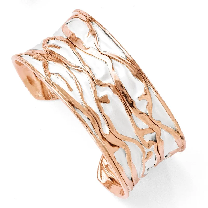 30mm Rose Gold Tone Plated Sterling Silver Concave Crinkle Cuff Brac.