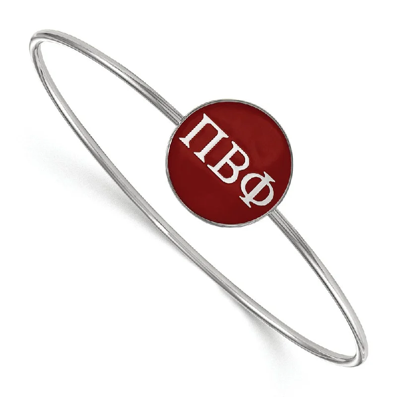 Sterling Silver Pi Beta Phi Red Enamel Greek Bangle - 8 in.