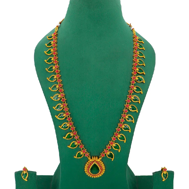 Mahavir Gold Plated Pota Stone Long Necklace