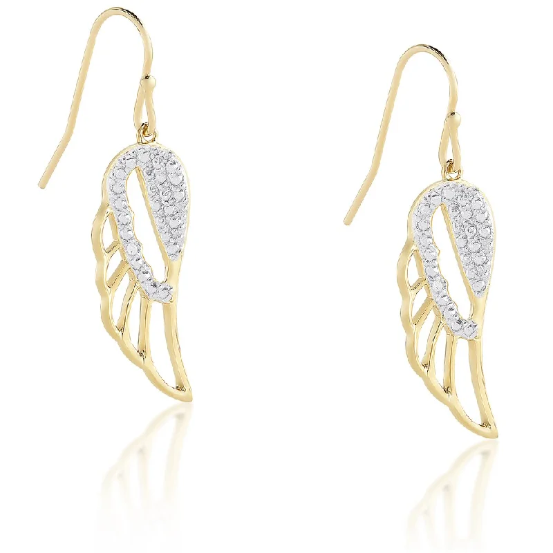 Finesque Sterling Silver or Gold Over Silver Diamond Dangling Angel Wing Earrings