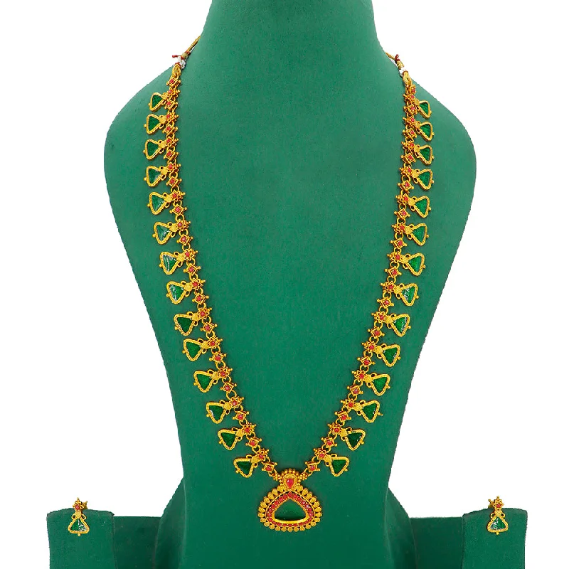 Mahavir Gold Plated Pota Stone Long Necklace