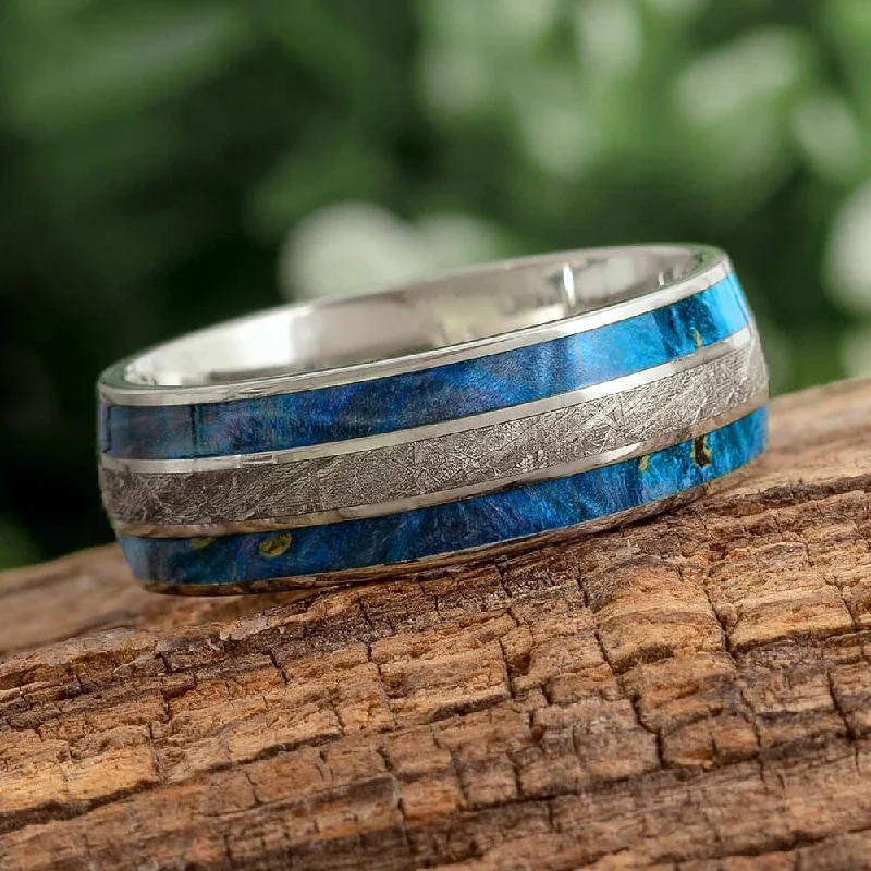 Meteorite & Blue Wood Men's Wedding Band