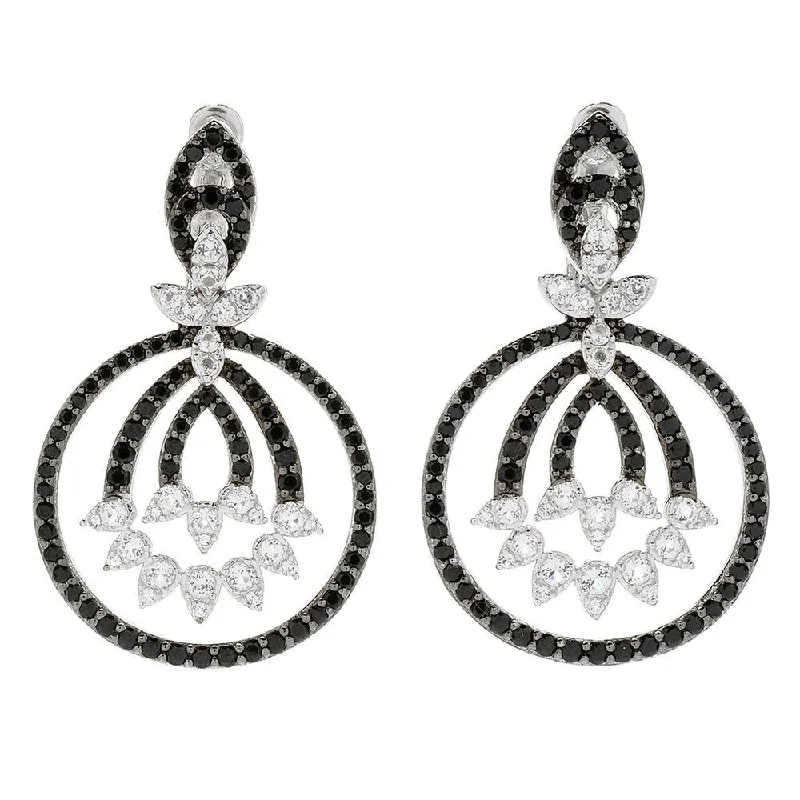 Rhodium Over Sterling Silver 4.3ctw White Topaz & Black Spinel Drop Earrings