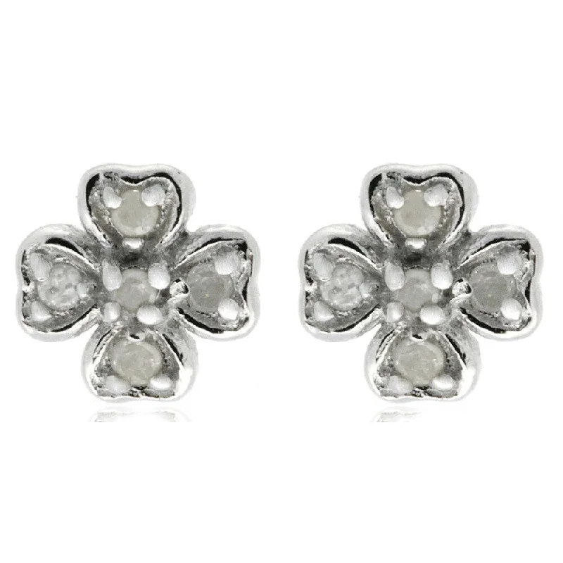 Finesque Sterling Silver Diamond Accent Four Leaf Clover Earrings