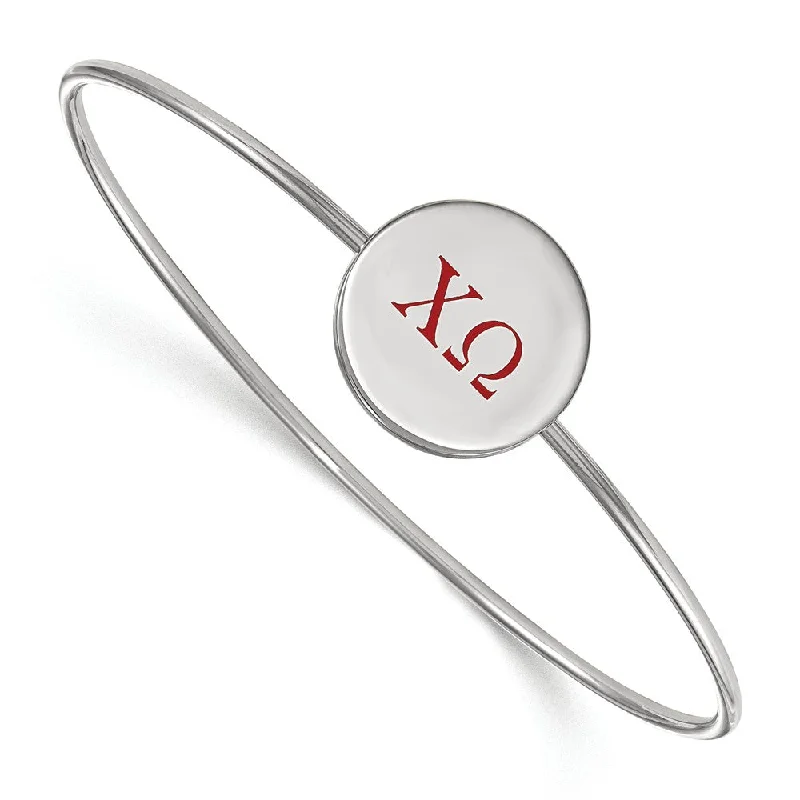 Sterling Silver Chi Omega Red Enamel Greek Letters Bangle - 6 in.