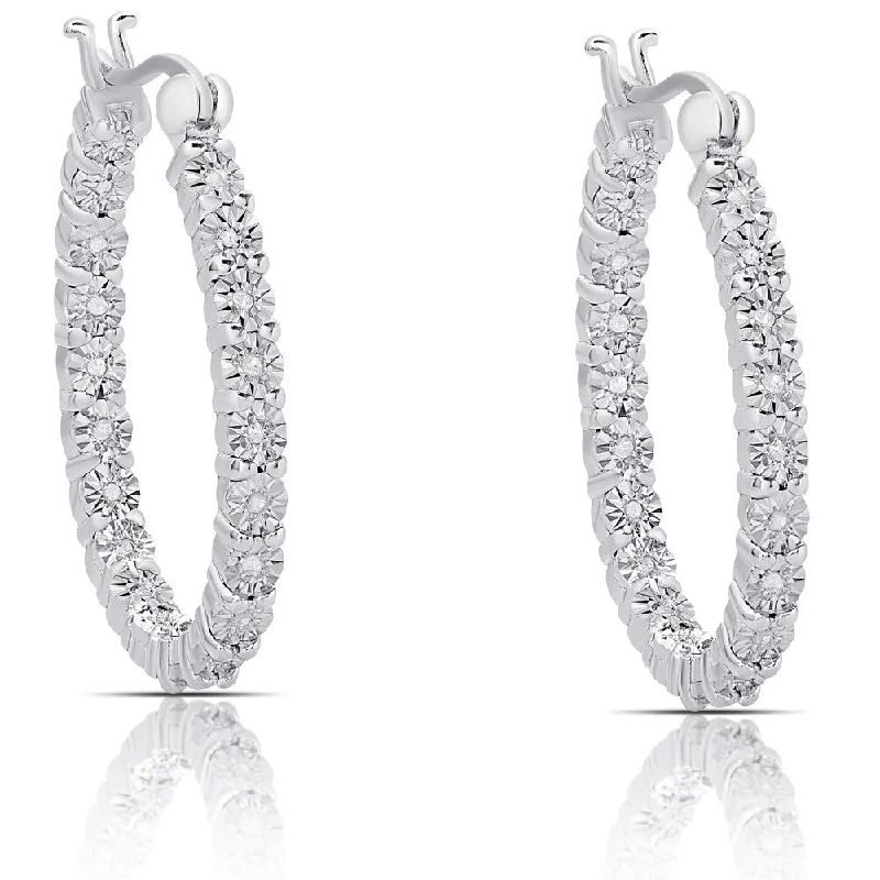 Finesque Sterling Silver .20ct TDW Diamond Miracle Plate Hoop Earrings (I-J, I2-I3)