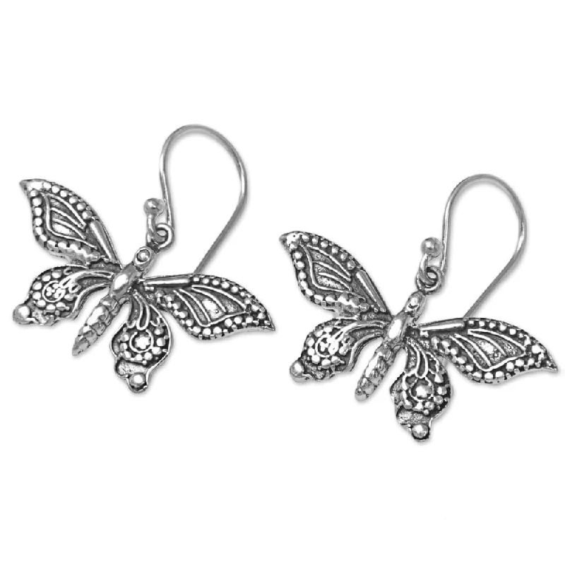 Handmade Sterling Silver 'Dancing Butterflies' Earrings (Indonesia)