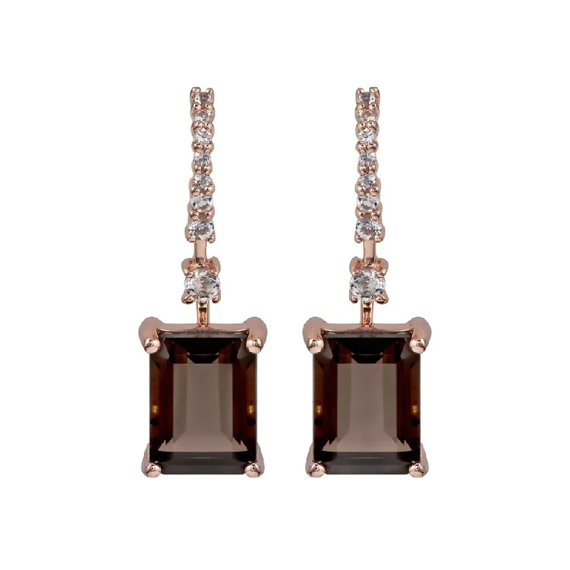 Viducci 10k Rose Gold Emerald-Cut Smoky Quartz and White Topaz Dangle Earrings