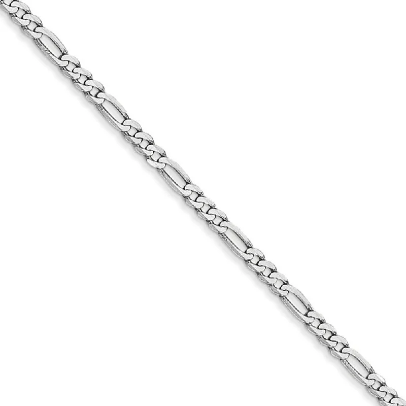 2.25mm, 14k White Gold, Flat Figaro Chain Bracelet