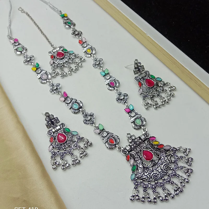 SP Jewellery Oxidised Plated Pota Stone Necklace Set