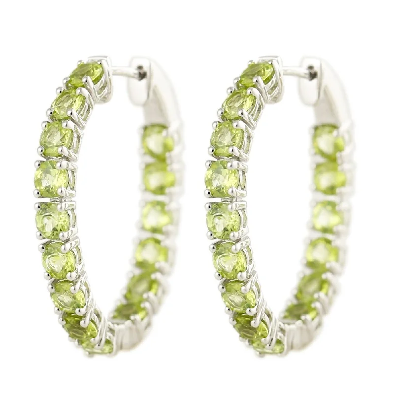 Sterling Silver Hoop Peridot Earrings