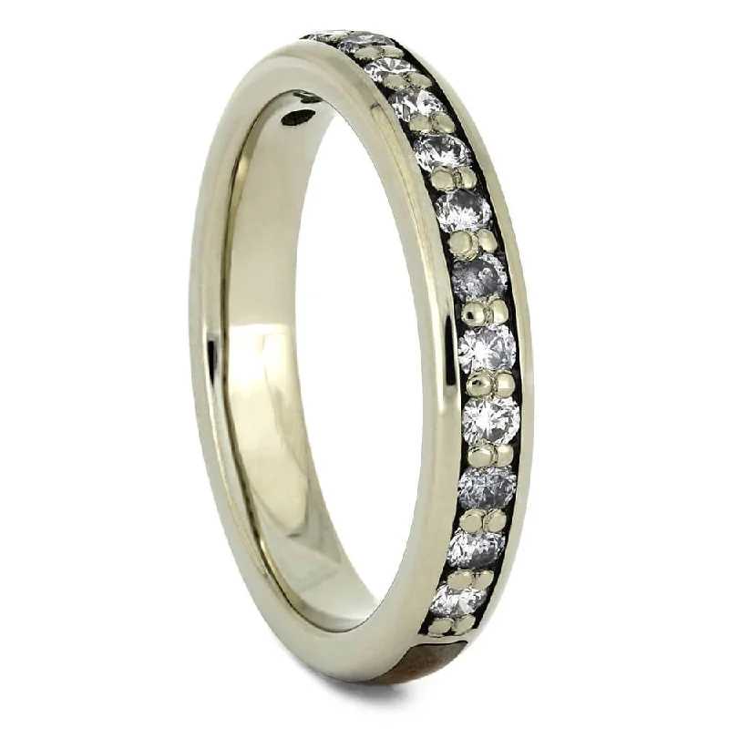 Diamond Half Eternity Wedding Band with Whiskey Barrel Wood