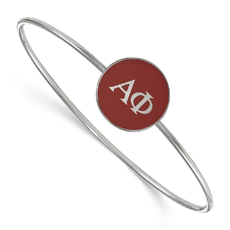 Sterling Silver Alpha Phi Red Enamel Greek Bangle - 8 in.