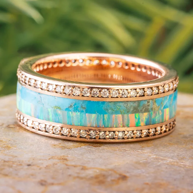 Rose Gold Eternity Band with Turquoise and Opal