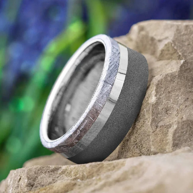 Tungsten Men's Wedding Band With Genuine Meteorite