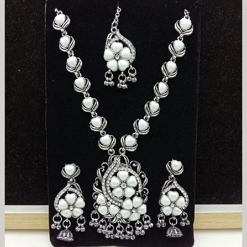 SP Jewellery Oxidised Plated Pearl And Austrian Stone Necklace Set