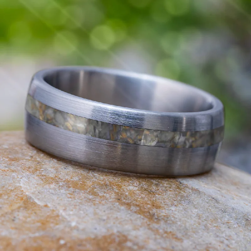 Genuine Dinosaur Bone Men's Wedding Band In Titanium