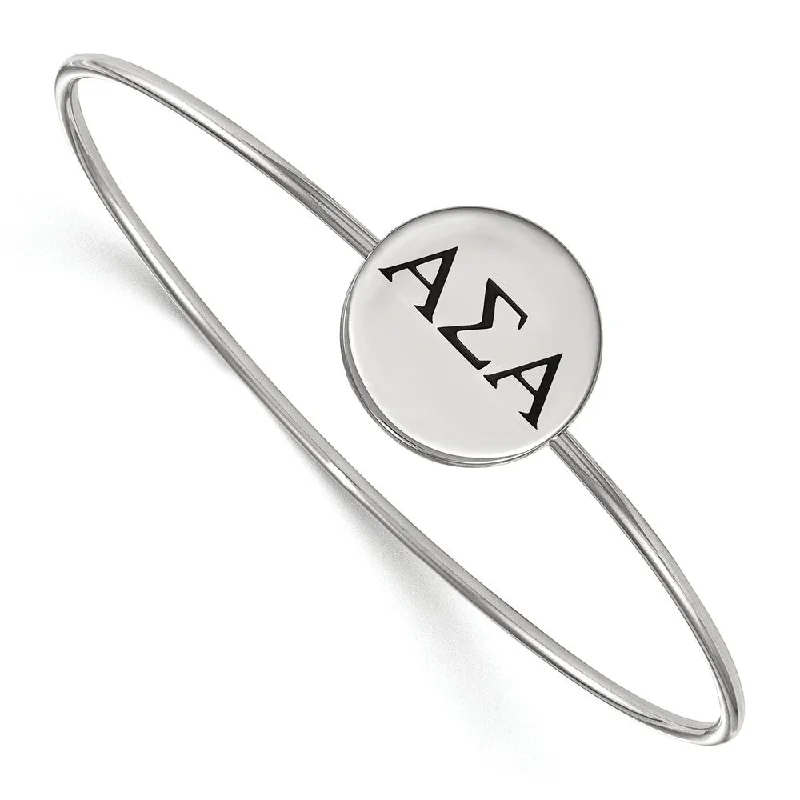 Sterling Silver Alpha Sigma Alpha Blk Enamel Greek Bangle - 8 in.