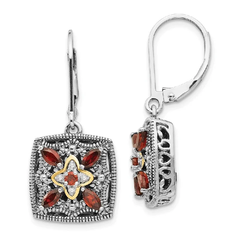 925 Sterling Silver Diamond and Gemstone Earrings (L-29 mm, W-13 mm)