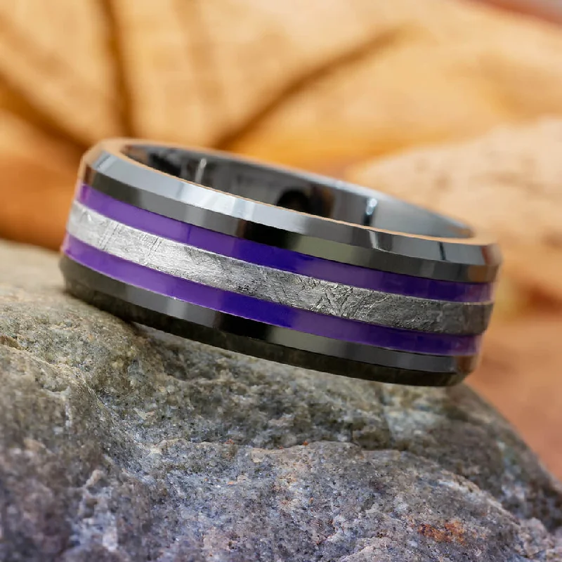 Purple Enamel & Meteorite Men's Wedding Band